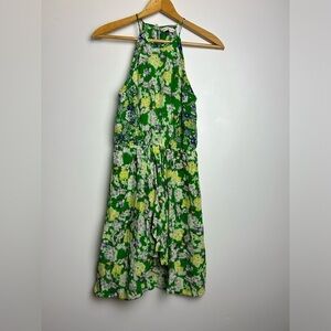 Rebecca Taylor 100% Silk Tropical Halter Mid Dress old money classic Sz 0